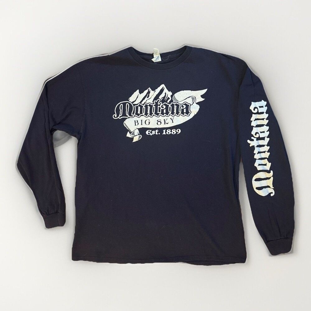 Vintage Montana Big Sky Graphic Print Long Sleeve Crewneck T-Shirt Size L